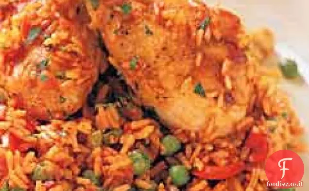 Pollo alla spagnola con riso allo zafferano (Arroz con Pollo)