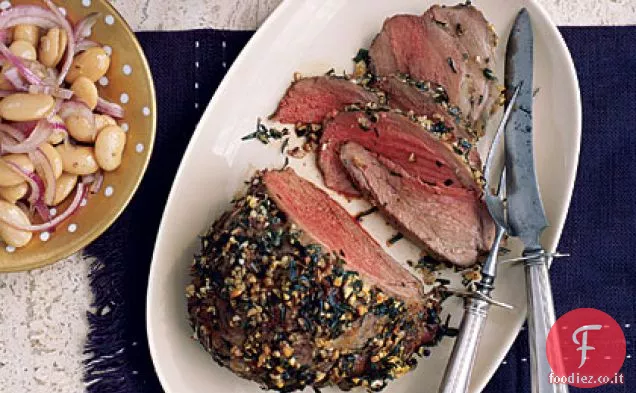 Agnello al dragoncello arrosto con fagioli al burro