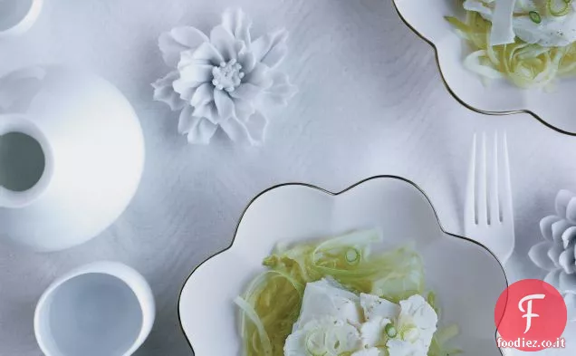 Sake-Halibut al vapore con zenzero e cavolo