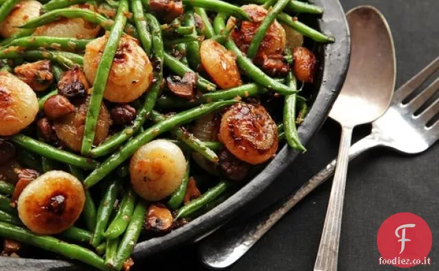 Fagiolini Saltati con Funghi e Cipollini Caramellati