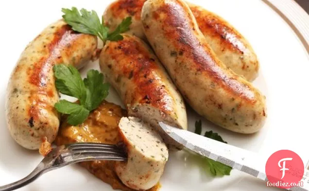 Weisswurst di tacchino (salsiccia bianca alla tedesca con limone, noce moscata e prezzemolo)