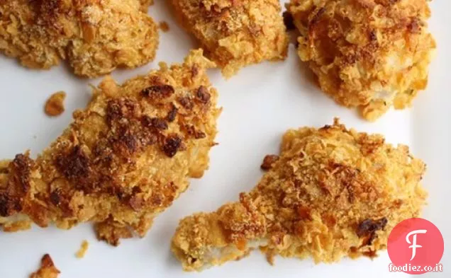 Pollo in crosta di fiocchi di mais fritto al forno