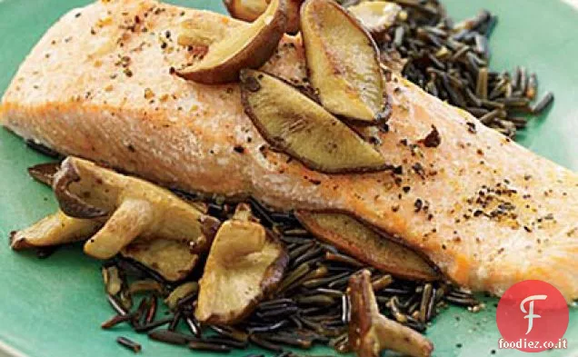 Salmone con salsa Shiitake e vino rosso