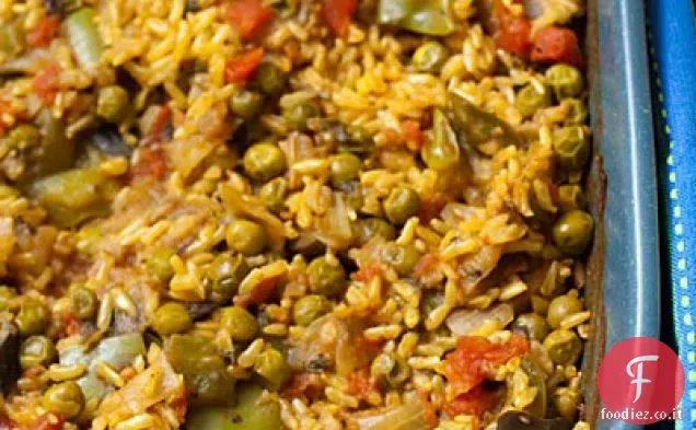 Riso al cumino con melanzane e piselli
