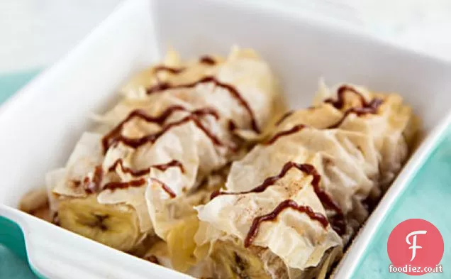 Banane cotte in fillo con salsa al cioccolato dattero