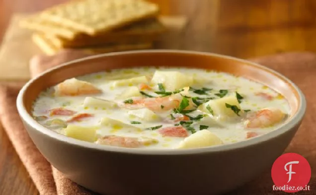 Zuppa di patate fresche con gamberetti