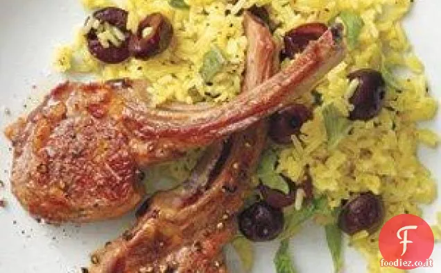 Costolette di agnello con riso al curry e Ciliegie Ricetta