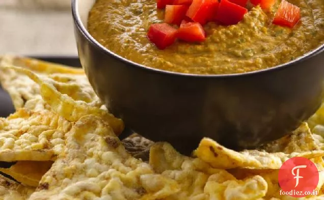 Hummus di spinaci affumicati con patatine di popcorn