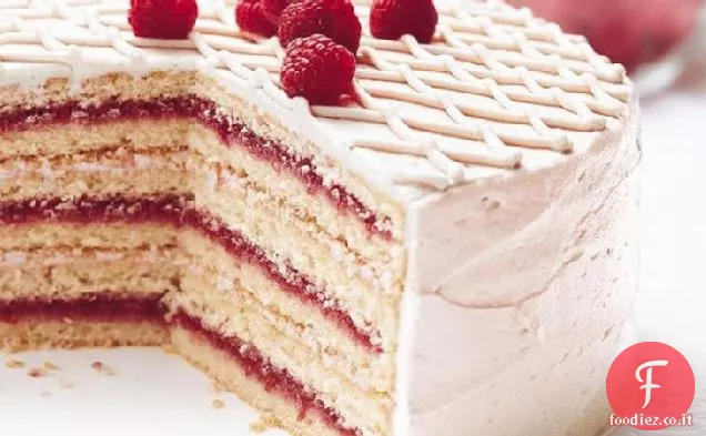 Torta alla vaniglia cucita al lampone