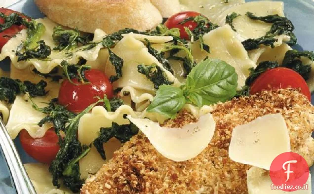 Pollo alla parmigiana con stracci di pasta