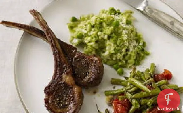 Costolette di agnello con verdure arrosto e Risotto ai piselli primaverili