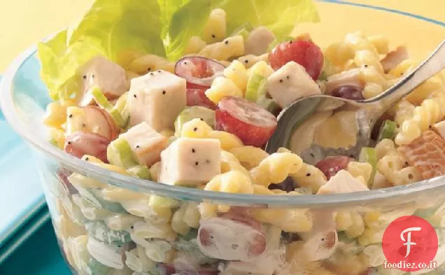 Insalata di pasta di pollo con condimento di semi di papavero