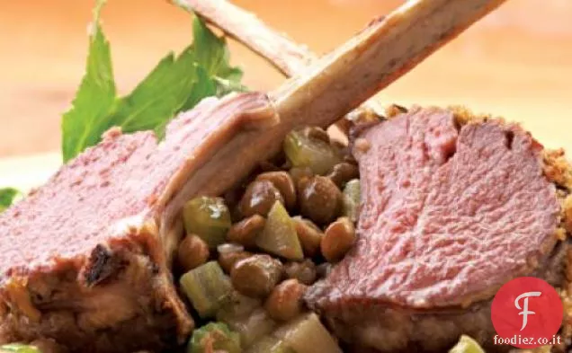 Cremagliera di agnello con mela calda e insalata di lenticchie Ricetta