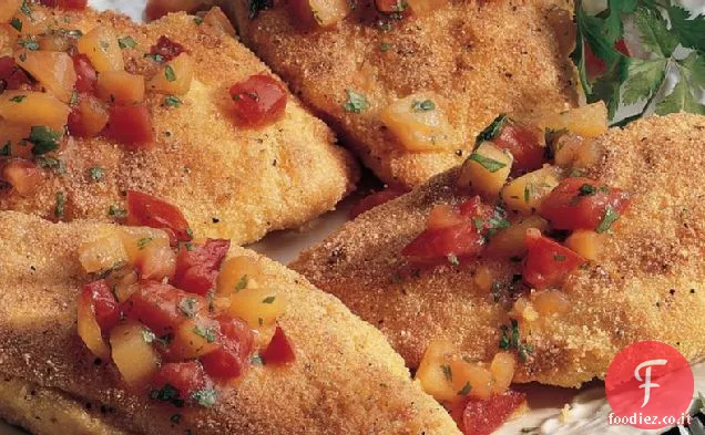 Pollo di farina di mais con salsa di pesca