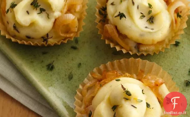 Mini torte di patate alla cipolla caramellate