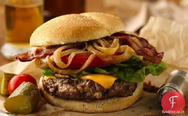 Birra caramellata-Hamburger di cipolla e pancetta