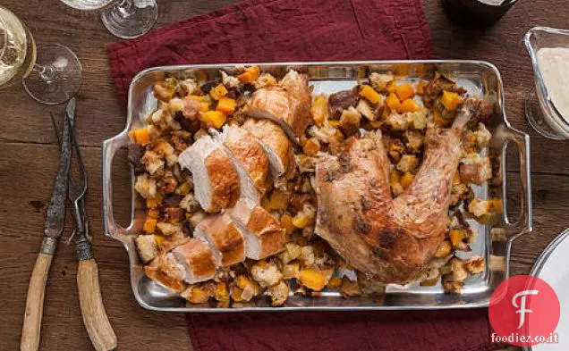 Butterflied Tacchino arrosto con ripieno di zucca