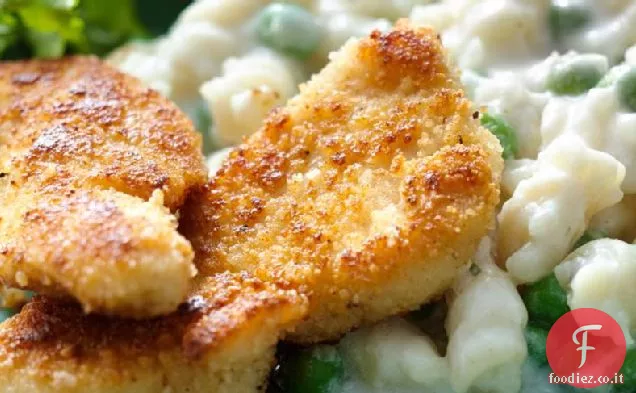 Pollo croccante al parmigiano con pasta cremosa al cavolfiore