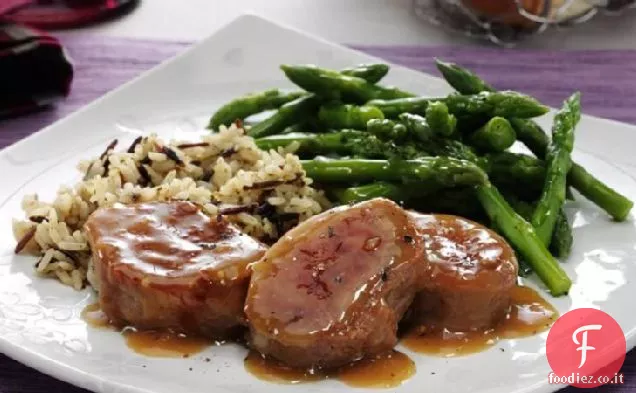 Filetto di maiale al miele di Digione con asparagi