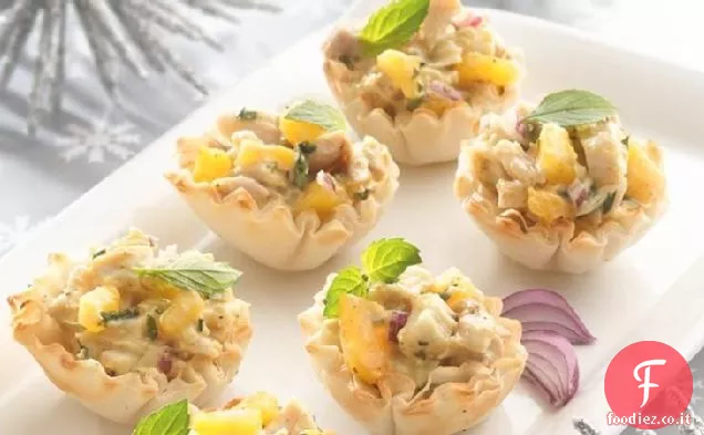 Antipasti di mango e pollo al curry