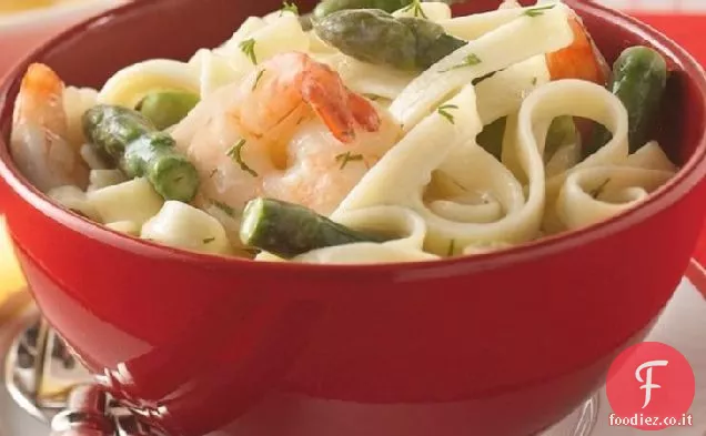 Asparagi, Gamberi e Aneto su Fettuccine