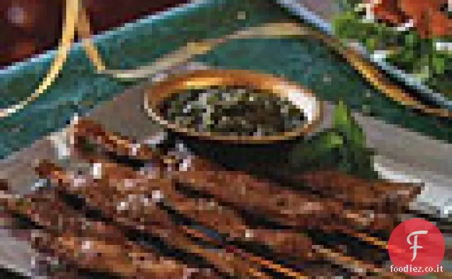 Agnello allo spiedo con Pesto di Mandorle e Menta