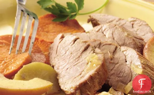 Arrosto di maiale con mele e patate dolci