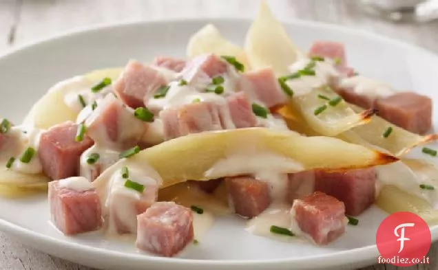 Prosciutto grigliato e patate gratinate