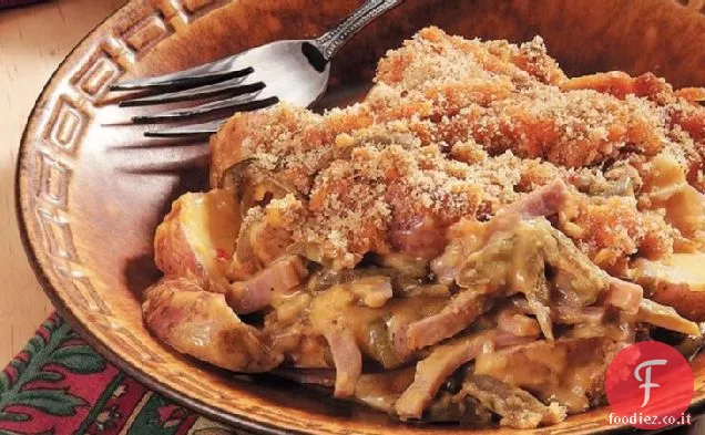Patate Cheddar con prosciutto e fagioli