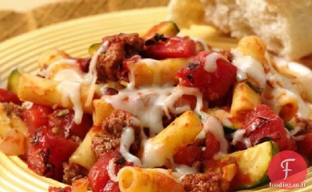 Ziti al forno con pomodori arrostiti al fuoco