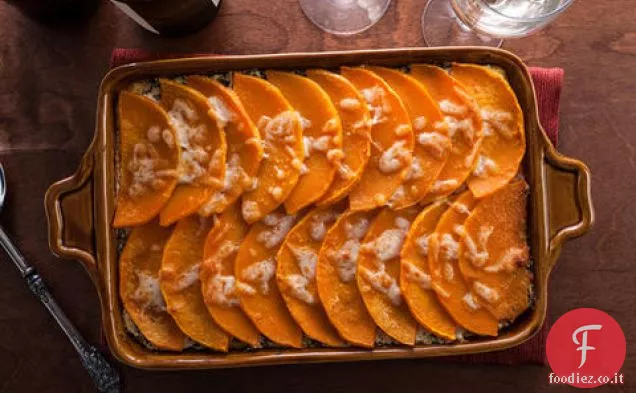 Zucca vegetariana e lasagna di polenta di bietole