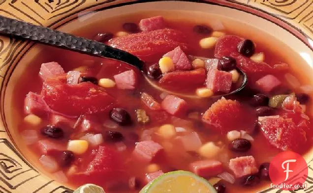 Prosciutto caraibico e zuppa di fagioli neri