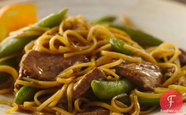 Manzo Teriyaki all'arancia con noodles