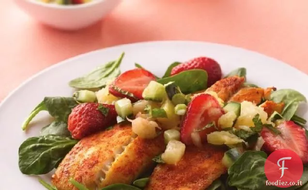 Insalata di tilapia con salsa di fragole e ananas