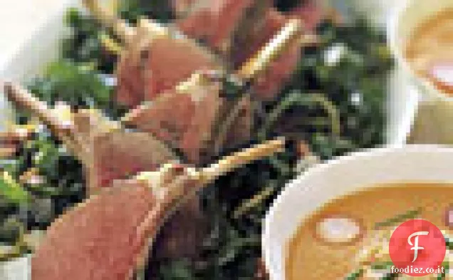 Griglia di agnello alle erbe con prezzemolo, menta e sauté di noci