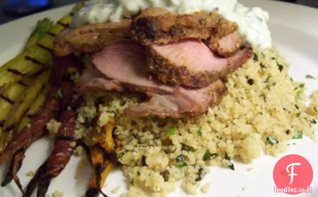 Harissa alla griglia-Agnello marinato con salsa di yogurt marocchino