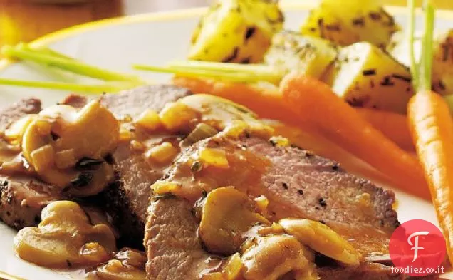 Filetto di manzo pepato con salsa di funghi