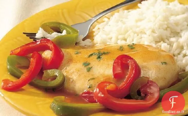 Pollo agli agrumi con peperoni