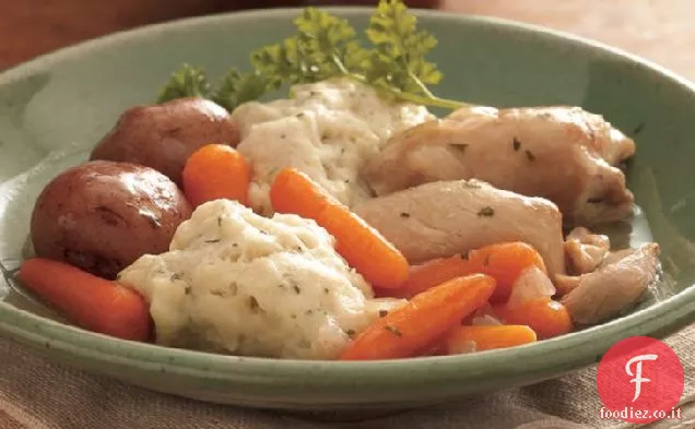 Pollo a cottura lenta e verdure con gnocchi