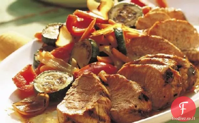 Filetto di maiale alla griglia con medley di verdure