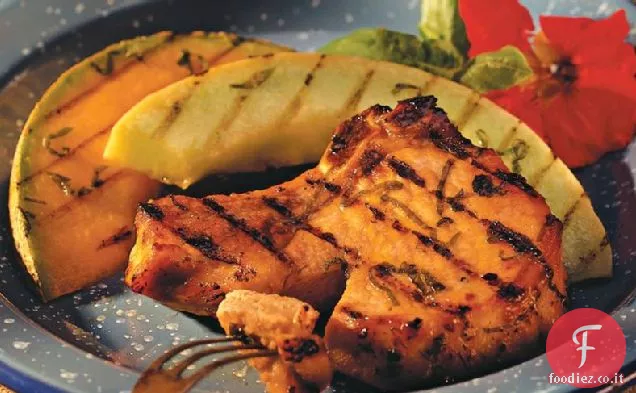 Braciole di maiale al basilico e limone con melone