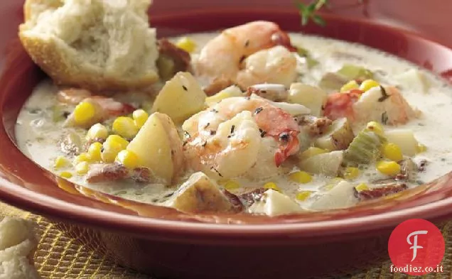 Zuppa di mais e gamberetti