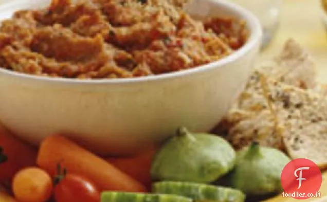 Salsa di verdure arrosto con patatine pita al forno