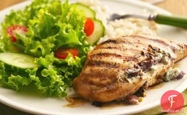 Aglio greco e petti di pollo alla griglia ripieni di erbe