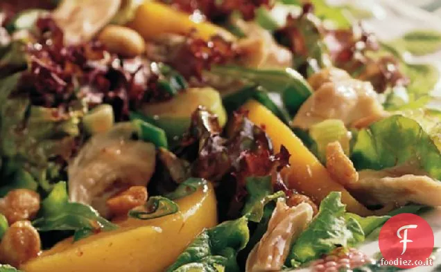 Insalata di pollo con pesche e arachidi