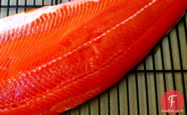Salmone stella della sera in salsa di scotch e Shiitake