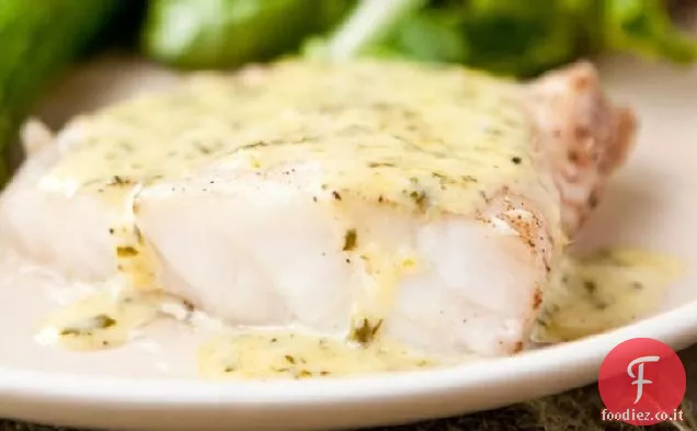 Cernia con salsa di crema al limone e Basilico