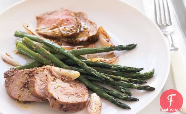 Arrosto di maiale e Asparagi con Vinaigrette di Senape