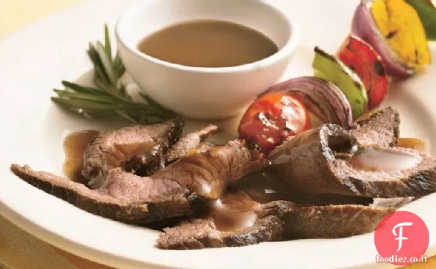 Bistecche di fianco alla griglia con glassa balsamica al Rosmarino