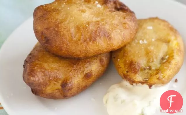 Patatine di zucca pastellate di birra con maionese al limone